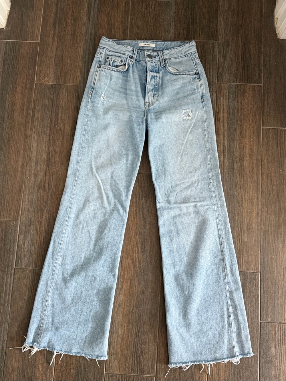 GRLFRND Carla Light Blue Wide-Leg Distressed Jeans